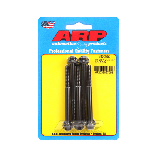 ARP Bolts, 12-Point Head, Chromoly Steel, Black Oxide, 1/4 in.-28 RH Thread, 2.750 in. UHL, Set of 5