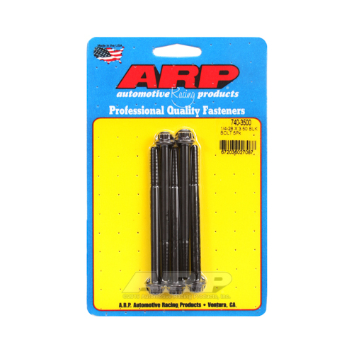 ARP Bolts, 12-Point Head, Chromoly Steel, Black Oxide, 1/4 in.-28 RH Thread, 3.500 in. UHL, Set of 5