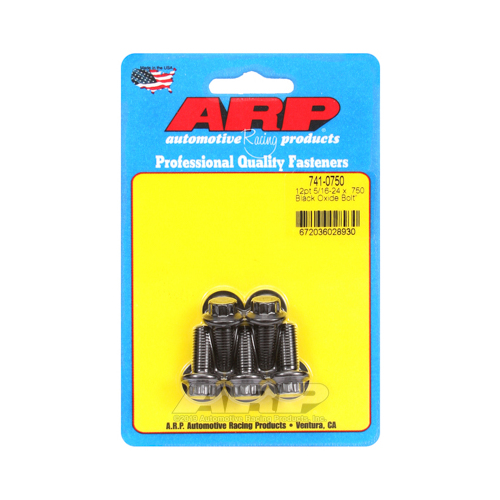 ARP Bolts, 12-Point Head, Chromoly Steel, Black Oxide, 5/16 in.-24 RH Thread, 0.750 in. UHL, Set of 5