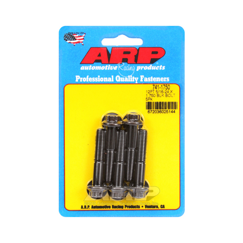 ARP Bolts, 12-Point Head, Chromoly Steel, Black Oxide, 5/16 in.-24 RH Thread, 1.750 in. UHL, Set of 5