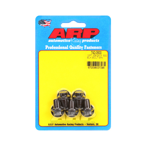 ARP Bolts, 12-Point Head, Chromoly Steel, Black Oxide, 3/8 in.-24 RH Thread, 0.500 in. UHL, Set of 5