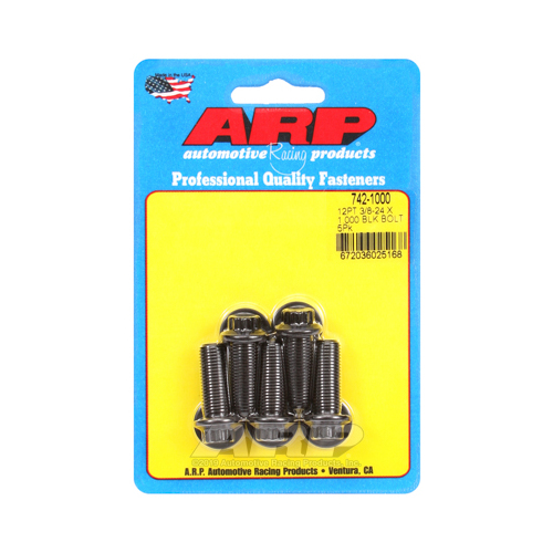 ARP Bolts, 12-Point Head, Chromoly Steel, Black Oxide, 3/8 in.-24 RH Thread, 1.000 in. UHL, Set of 5