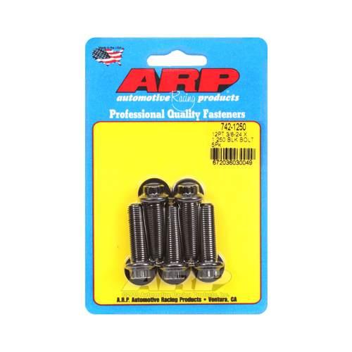 ARP Bolts, 12-Point Head, Chromoly Steel, Black Oxide, 3/8 in.-24 RH Thread, 1.250 in. UHL, Set of 5