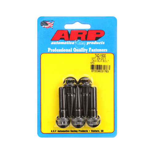 ARP Bolts, 12-Point Head, Chromoly Steel, Black Oxide, 3/8 in.-24 RH Thread, 1.500 in. UHL, Set of 5