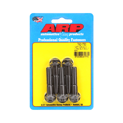 ARP Bolts, 12-Point Head, Chromoly Steel, Black Oxide, 3/8 in.-24 RH Thread, 1.750 in. UHL, Set of 5