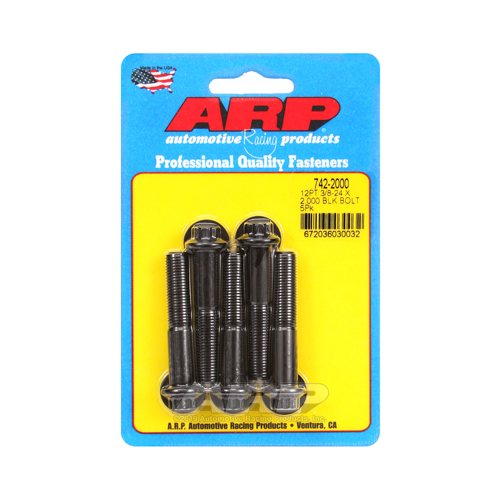 ARP Bolts, 12-Point Head, Chromoly Steel, Black Oxide, 3/8 in.-24 RH Thread, 2.000 in. UHL, Set of 5