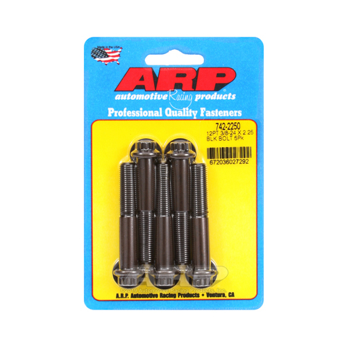 ARP Bolts, 12-Point Head, Chromoly Steel, Black Oxide, 3/8 in.-24 RH Thread, 2.250 in. UHL, Set of 5