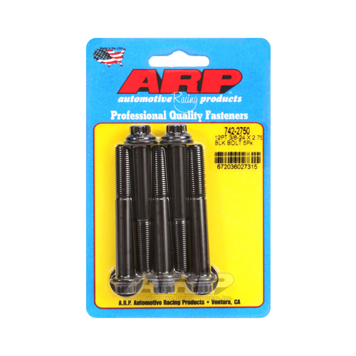 ARP Bolts, 12-Point Head, Chromoly Steel, Black Oxide, 3/8-24 in. RH Thread, 2.750 in. UHL, Set of 5