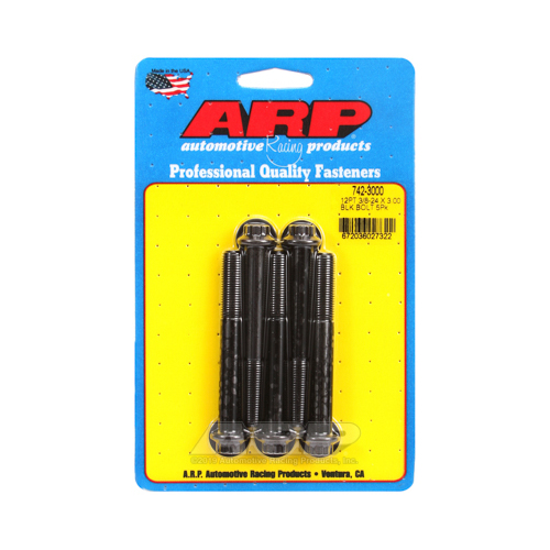 ARP Bolts, 12-Point Head, Chromoly Steel, Black Oxide, 3/8 in.-24 RH Thread, 3.000 in. UHL, Set of 5