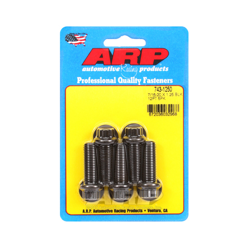 ARP Bolts, 12-Point Head, Chromoly Steel, Black Oxide, 7/16 in.-20 RH Thread, 1.250 in. UHL, Set of 5