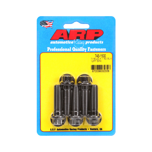 ARP Bolts, 12-Point Head, Chromoly Steel, Black Oxide, 7/16 in.-20 RH Thread, 1.500 in. UHL, Set of 5