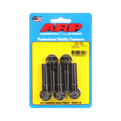 ARP Bolts, 12-Point Head, Chromoly Steel, Black Oxide, 7/16 in.-20 RH Thread, 1.750 in. UHL, Set of 5