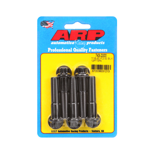 ARP Bolts, 12-Point Head, Chromoly Steel, Black Oxide, 7/16 in.-20 RH Thread, 2.000 in. UHL, Set of 5