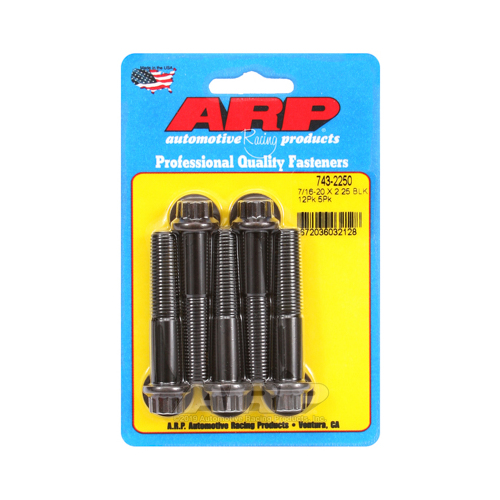 ARP Bolts, 12-Point Head, Chromoly Steel, Black Oxide, 7/16 in.-20 RH Thread, 2.250 in. UHL, Set of 5