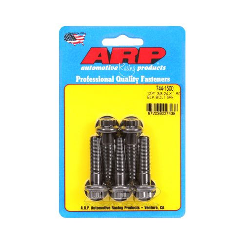 ARP Bolts, 12-Point Head, Chromoly Steel, Black Oxide, 3/8 in.-24 RH Thread, 1.500 in. UHL, Set of 5