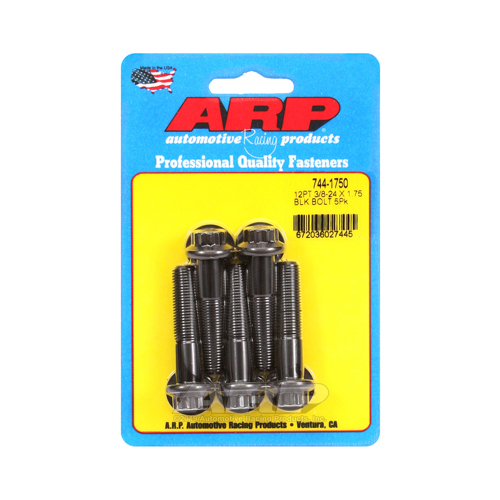 ARP Bolts, 12-Point Head, Chromoly Steel, Black Oxide, 3/8 in.-24 RH Thread, 1.750 in. UHL, Set of 5