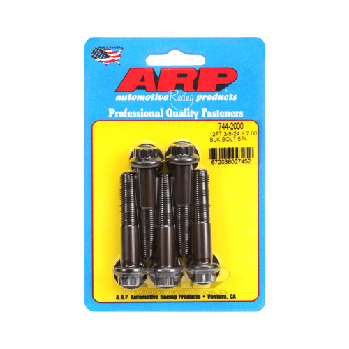 ARP Bolts, 12-Point Head, Chromoly Steel, Black Oxide, 3/8-24 in. RH Thread, 2.000 in. UHL, Set of 5