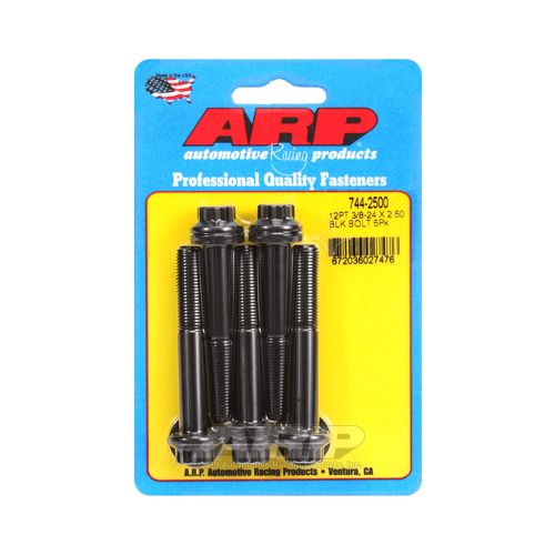 ARP Bolts, 12-Point Head, Chromoly Steel, Black Oxide, 3/8 in.-24 RH Thread, 2.500 in. UHL, Set of 5