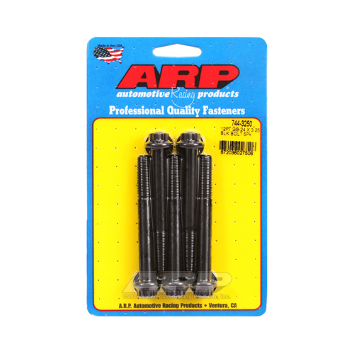 ARP Bolts, 12-Point Head, Chromoly Steel, Black Oxide, 3/8 in.-24 RH Thread, 3.250 in. UHL, Set of 5