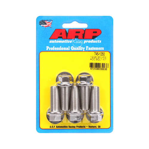 ARP Bolts, Stainless Steel 300, Polished, Hex Head, 1/2-20 in. Thread, 1.25 in. UHL, Set of 5