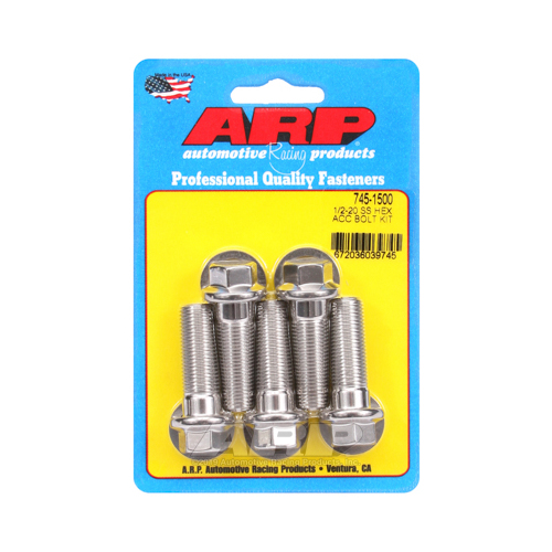 ARP Bolts, Stainless Steel 300, Polished, Hex Head, 1/2-20 in. Thread, 1.50 in. UHL, Set of 5