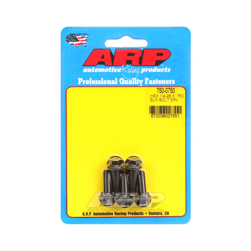 ARP Bolts, Hex Head, Chromoly Steel, Black Oxide, 1/4 in.-28 RH Thread, 0.750 in. UHL, Set of 5