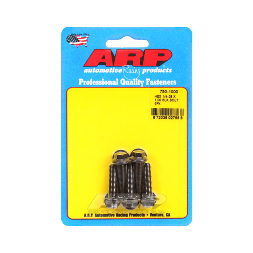 ARP Bolts, Hex Head, Chromoly Steel, Black Oxide, 1/4 in.-28 RH Thread, 1.000 in. UHL, Set of 5
