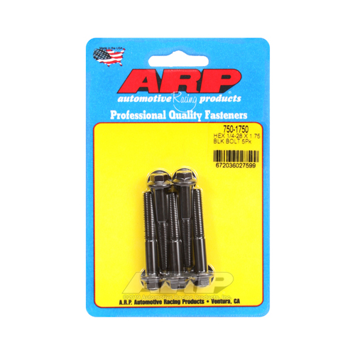 ARP Bolts, Hex Head, Chromoly Steel, Black Oxide, 1/4 in.-28 RH Thread, 1.750 in. UHL, Set of 5