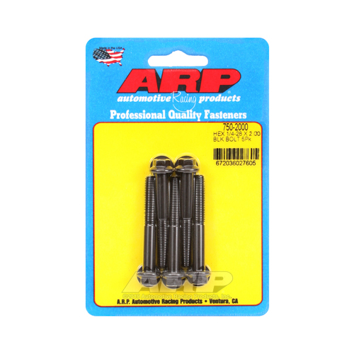 ARP Bolts, Hex Head, Chromoly Steel, Black Oxide, 1/4 in.-28 RH Thread, 2.000 in. UHL, Set of 5