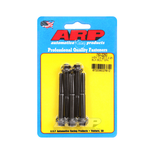 ARP Bolts, Hex Head, Chromoly Steel, Black Oxide, 1/4-28 in. RH Thread, 2.250 in. UHL, Set of 5
