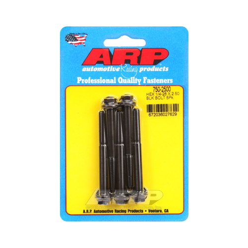 ARP Bolts, Hex Head, Chromoly Steel, Black Oxide, 1/4 in.-28 RH Thread, 2.500 in. UHL, Set of 5