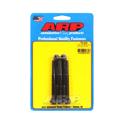 ARP Bolts, Hex Head, Chromoly Steel, Black Oxide, 1/4 in.-28 RH Thread, 3.000 in. UHL, Set of 5