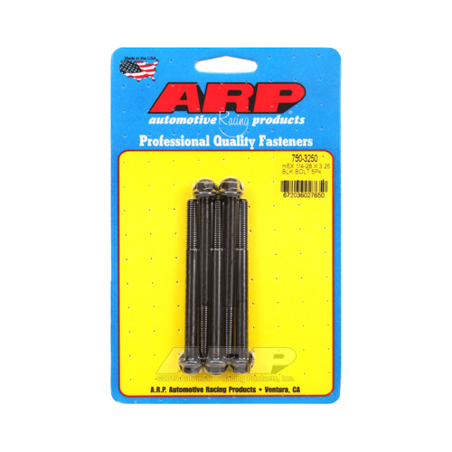ARP Bolts, Hex Head, Chromoly Steel, Black Oxide, 1/4 in.-28 RH Thread, 3.250 in. UHL, Set of 5