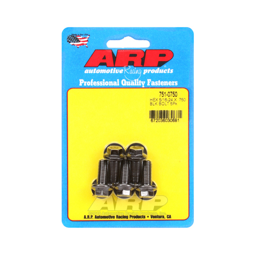 ARP Bolts, Hex Head, Chromoly Steel, Black Oxide, 5/16 in.-24 RH Thread, 0.750 in. UHL, Set of 5