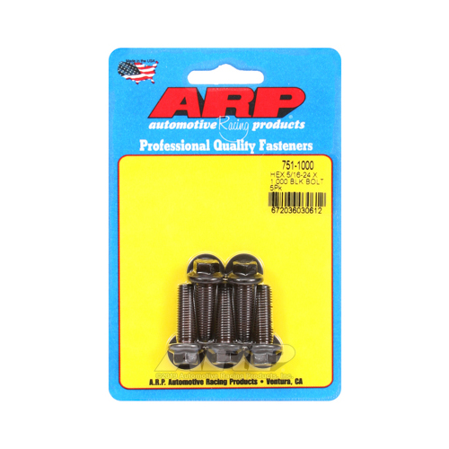 ARP Bolts, Hex Head, Chromoly Steel, Black Oxide, 5/16-24 in. RH Thread, 1.000 in. UHL, Set of 5