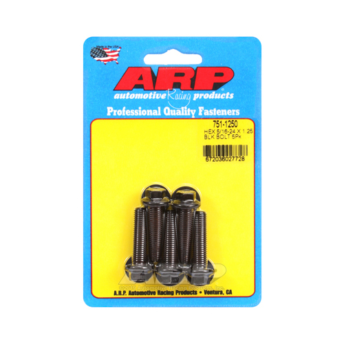 ARP Bolts, Hex Head, Chromoly Steel, Black Oxide, 5/16-24 in. RH Thread, 1.250 in. UHL, Set of 5
