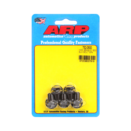 ARP Bolts, Hex Head, Chromoly Steel, Black Oxide, 3/8-24 in. RH Thread, .500 in. UHL, Set of 5