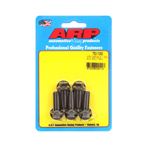 ARP Bolts, Hex Head, Chromoly Steel, Black Oxide, 3/8-24 in. RH Thread, 1.000 in. UHL, Set of 5