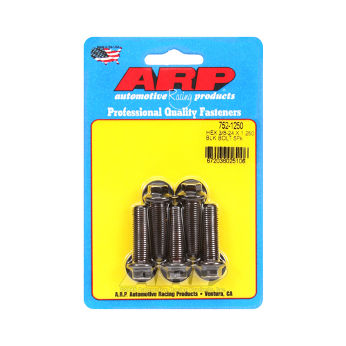 ARP Bolts, Hex Head, Chromoly Steel, Black Oxide, 3/8-24 in. RH Thread, 1.250 in. UHL, Set of 5
