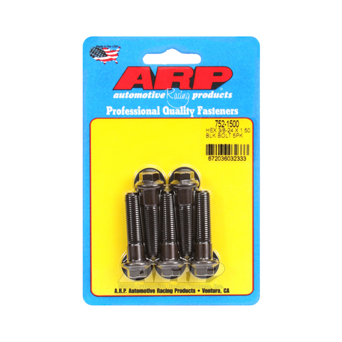 ARP Bolts, Hex Head, Chromoly Steel, Black Oxide, 3/8-24 in. RH Thread, 1.500 in. UHL, Set of 5