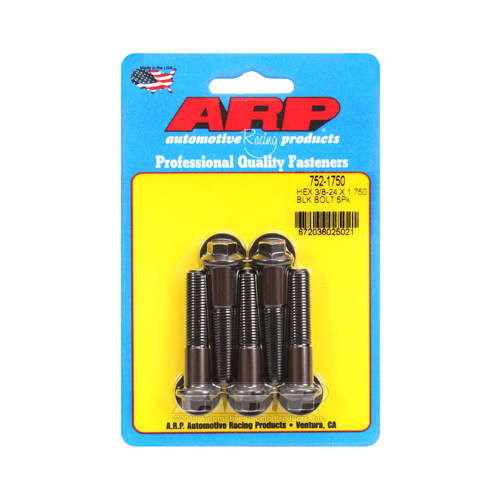 ARP Bolts, Hex Head, Chromoly Steel, Black Oxide, 3/8-24 in. RH Thread, 1.750 in. UHL, Set of 5