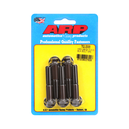 ARP Bolts, Hex Head, Chromoly Steel, Black Oxide, 3/8-24 in. RH Thread, 2.000 in. UHL, Set of 5