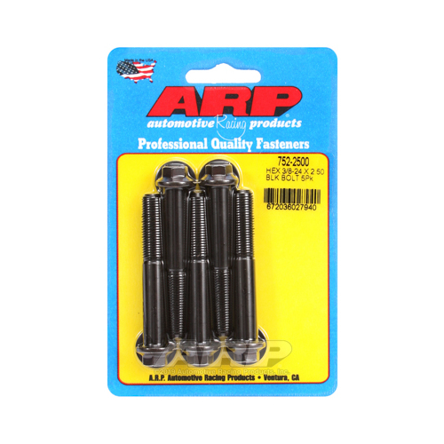 ARP Bolts, Hex Head, Chromoly Steel, Black Oxide, 3/8-24 in. RH Thread, 2.500 in. UHL, Set of 5