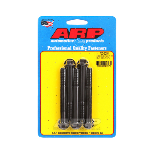 ARP Bolts, Hex Head, Chromoly Steel, Black Oxide, 3/8-24 in. RH Thread, 3.250 in. UHL, Set of 5