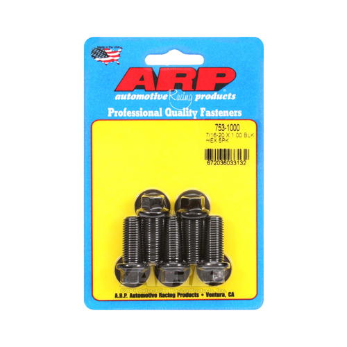 ARP Bolts, Hex Head, Chromoly Steel, Black Oxide, 7/16-20 in. RH Thread, 1.000 in. UHL, Set of 5