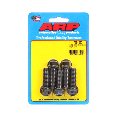 ARP Bolts, Hex Head, Chromoly Steel, Black Oxide, 7/16-20 in. RH Thread, 1.250 in. UHL, Set of 5