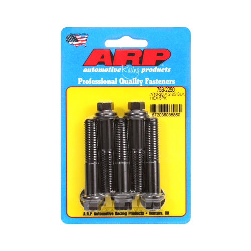 ARP Bolts, Hex Head, Chromoly Steel, Black Oxide, 7/16-20 in. RH Thread, 2.250 in. UHL, Set of 5