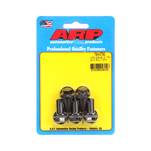 ARP Bolts, Hex Head, Chromoly Steel, Black Oxide, 3/8 in.-24 RH Thread, .750 in. UHL, Set of 5