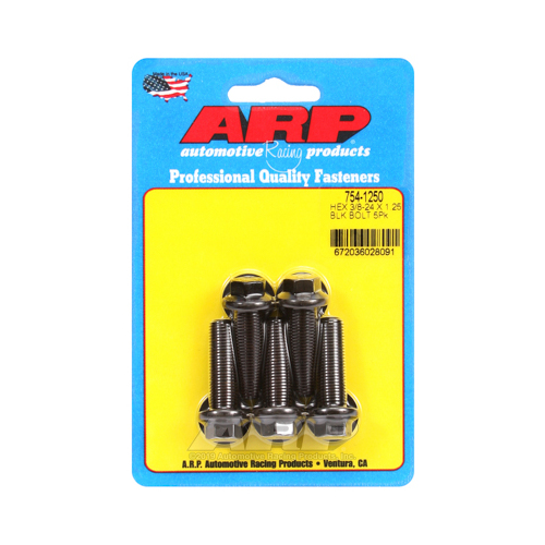 ARP Bolts, Hex Head, Chromoly Steel, Black Oxide, 3/8 in.-24 RH Thread, 1.250 in. UHL, Set of 5