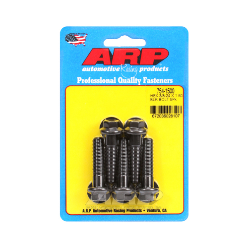 ARP Bolts, Hex Head, Chromoly Steel, Black Oxide, 3/8 in.-24 RH Thread, 1.500 in. UHL, Set of 5